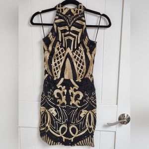 Sequined formal dress black and gold